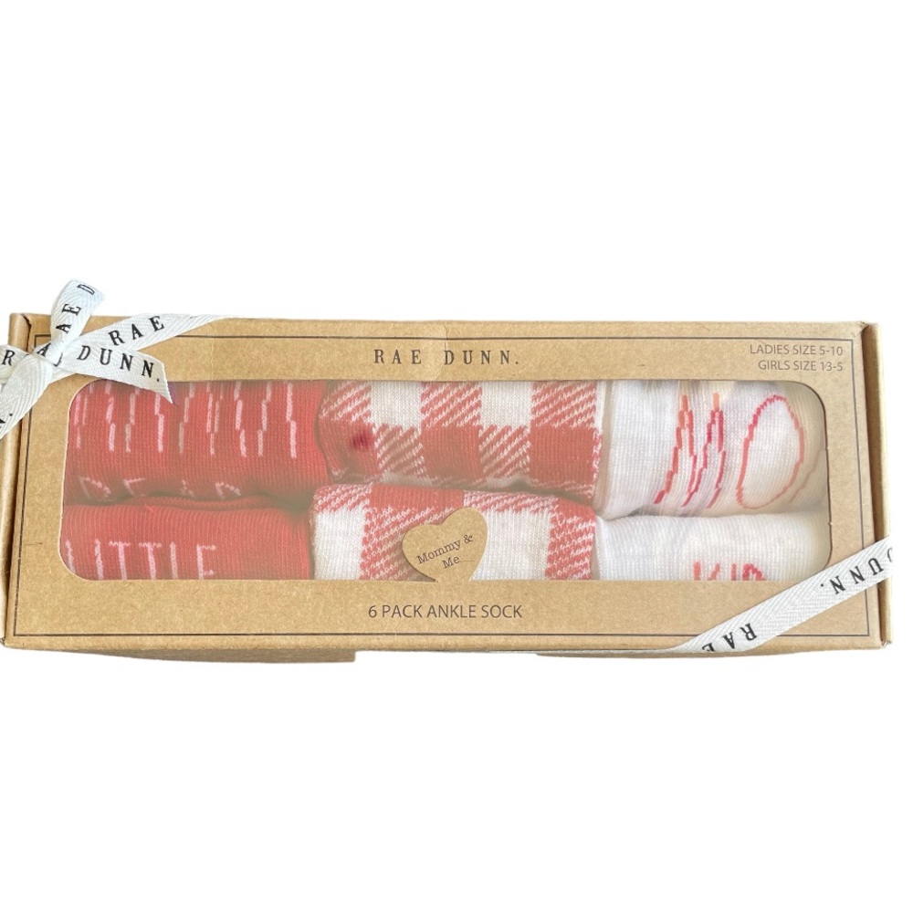NWT Rae Dunn Mommy & Me 6-Pack Ankle Sock Gift Set Red White Plaid